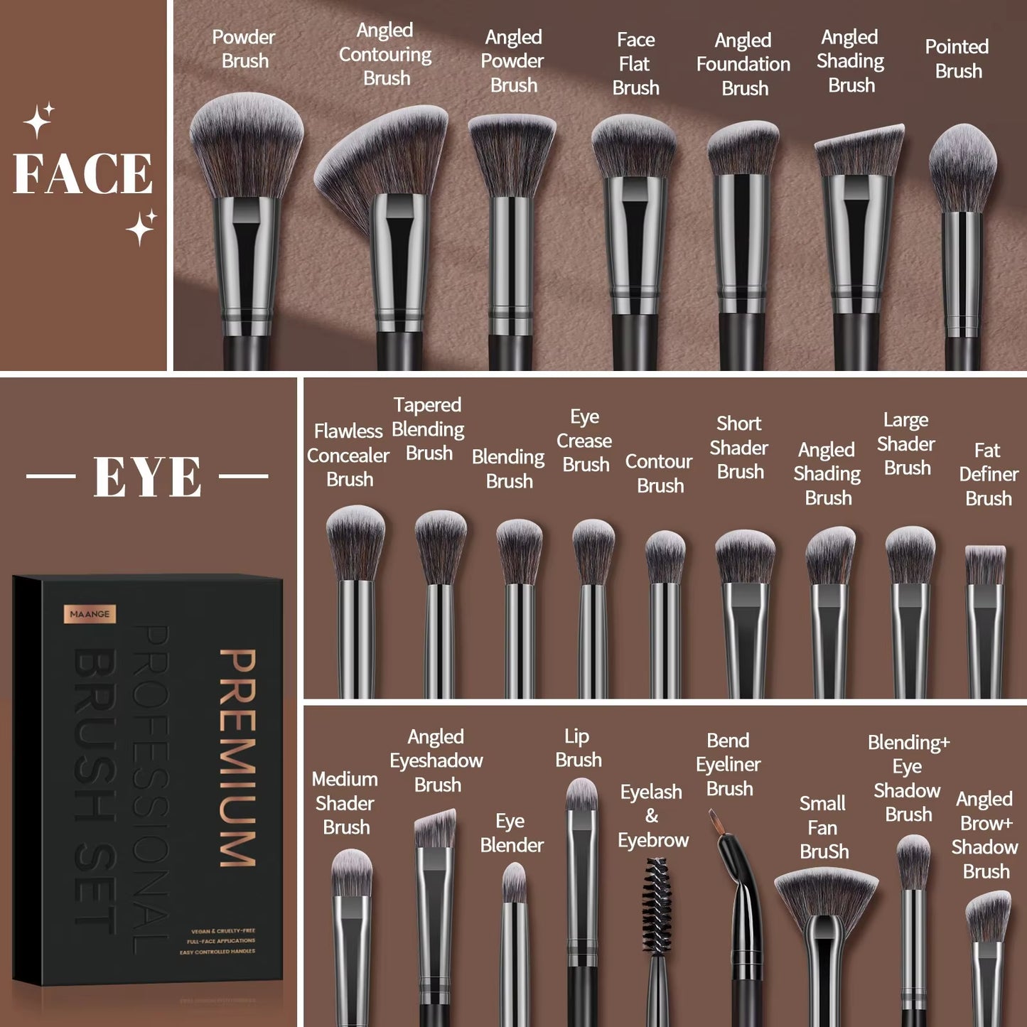 25 High Quality Premium Maange Brush Set 