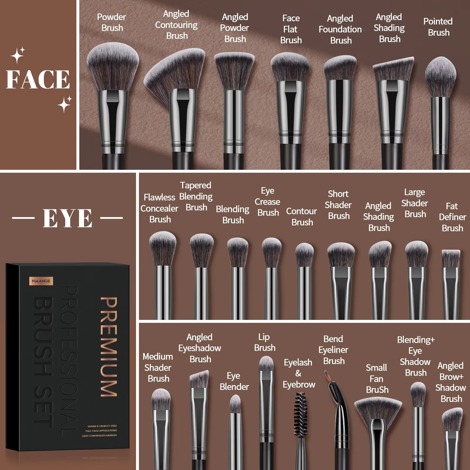 25 High Quality Premium Maange Brush Set 